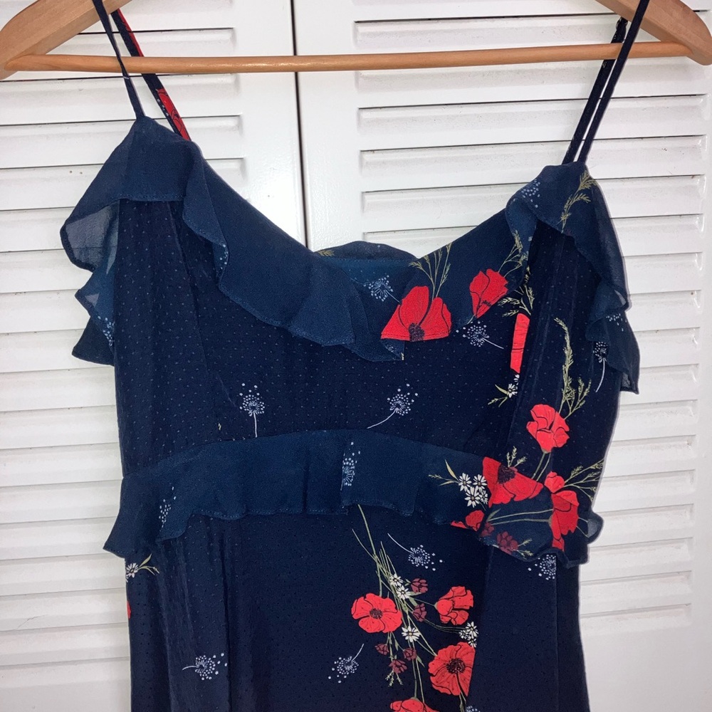 Joie Navy Spaghetti Strap Blouse with Red Floral Design